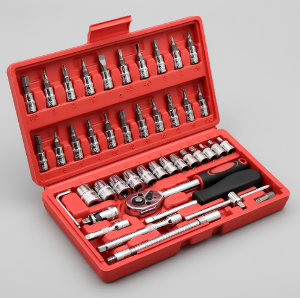 Juego de Ratchet 1/4" con Puntas y Dados 46 Piezas