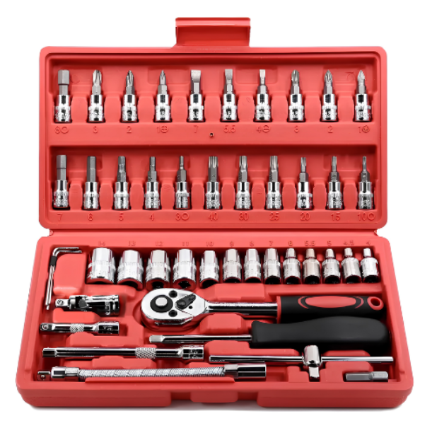 Juego de Ratchet 1/4" con Puntas y Dados 46 Piezas