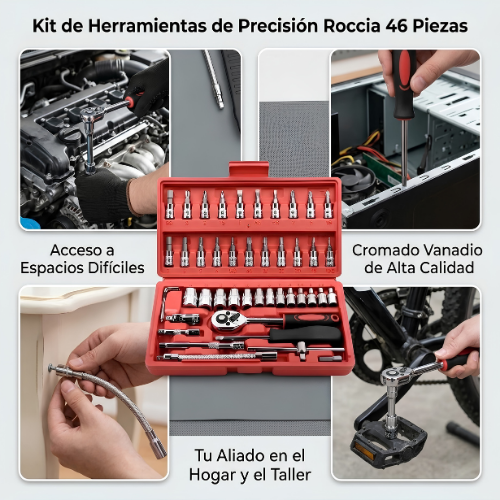 Juego de Ratchet 1/4" con Puntas y Dados 46 Piezas