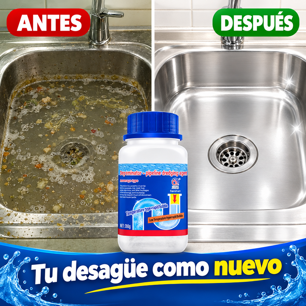 Antes y después del fregadero destapado