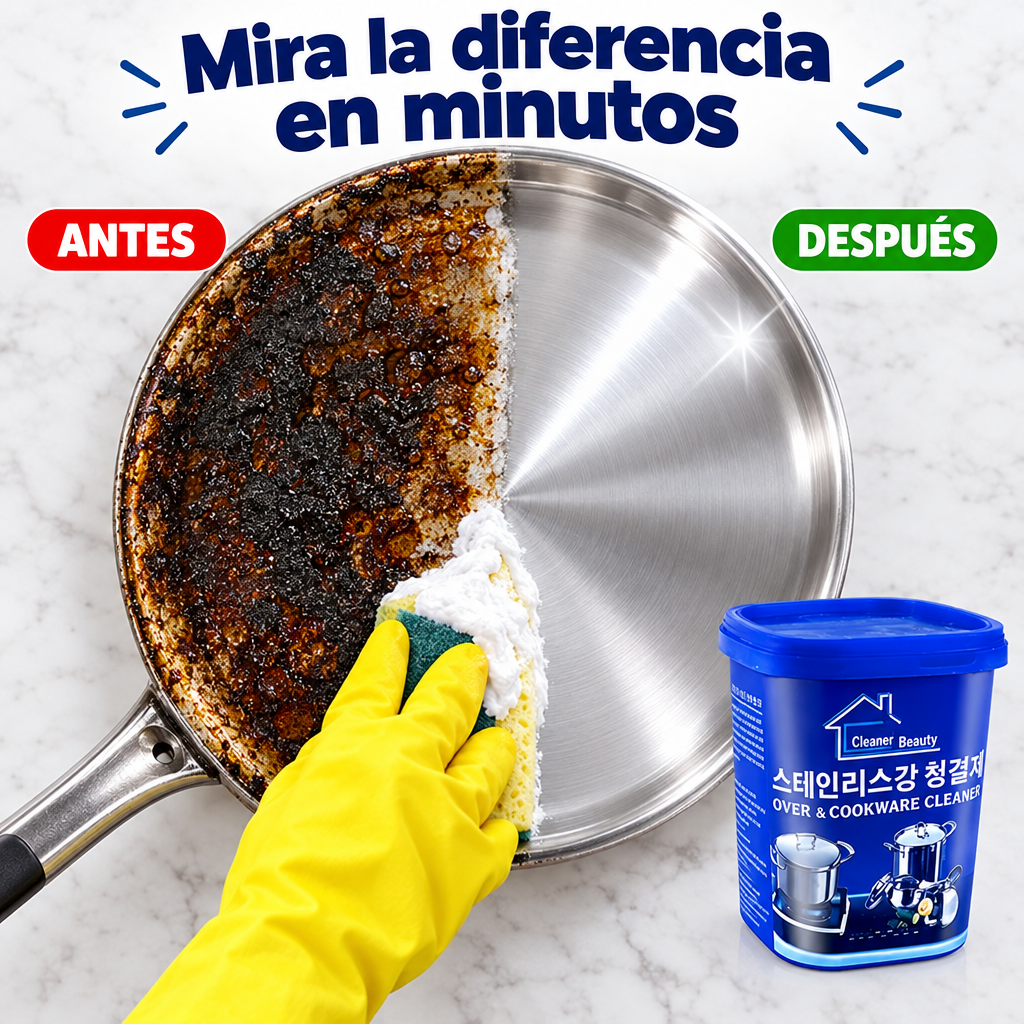 Sartén limpio a la mitad: antes y después