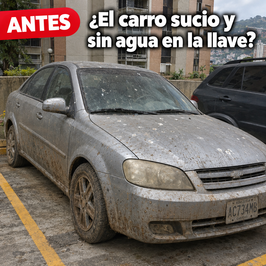 Antes: carro sucio y sin agua en la llave