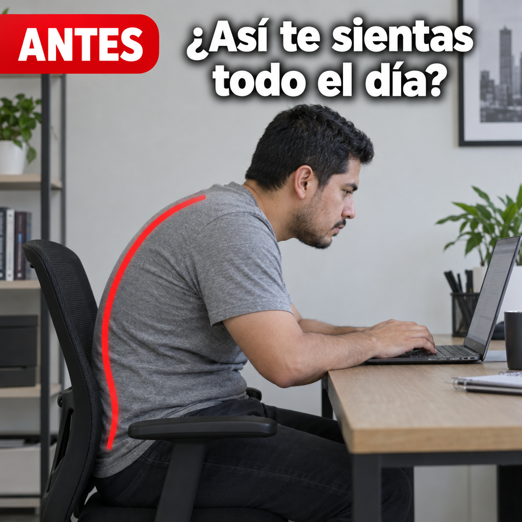 Antes: postura encorvada frente a la computadora