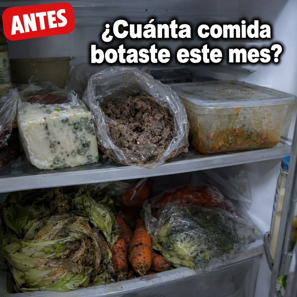 Antes: comida dañada en la nevera