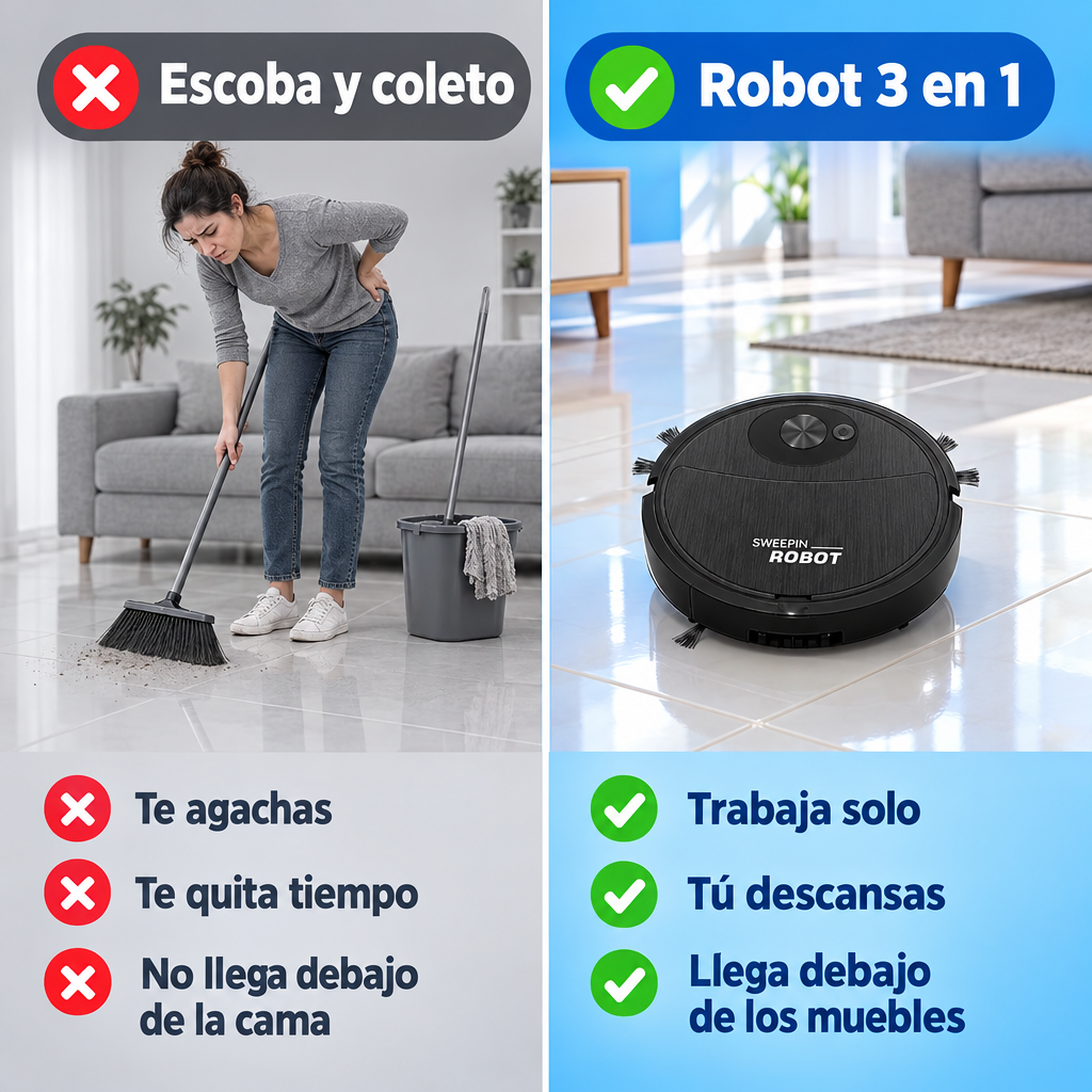 Escoba y coleto vs robot 3 en 1