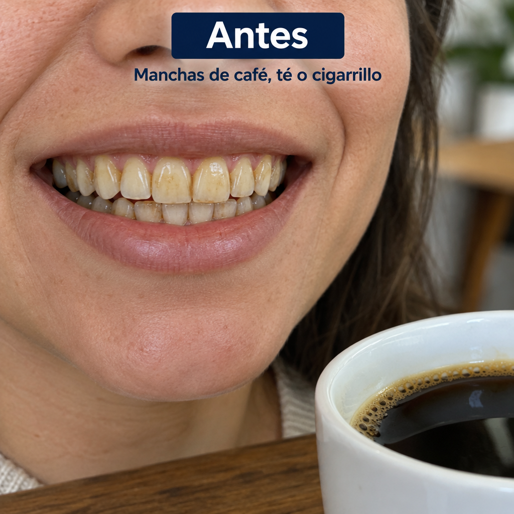 Antes: manchas de café, té o cigarrillo en los dientes