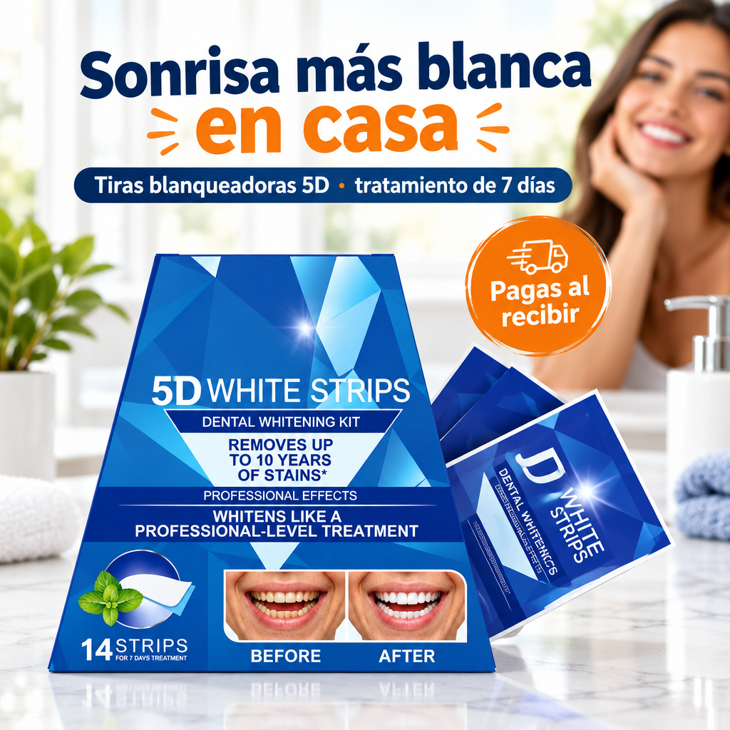 Tiras blanqueadoras dentales 5D: sonrisa más blanca en casa