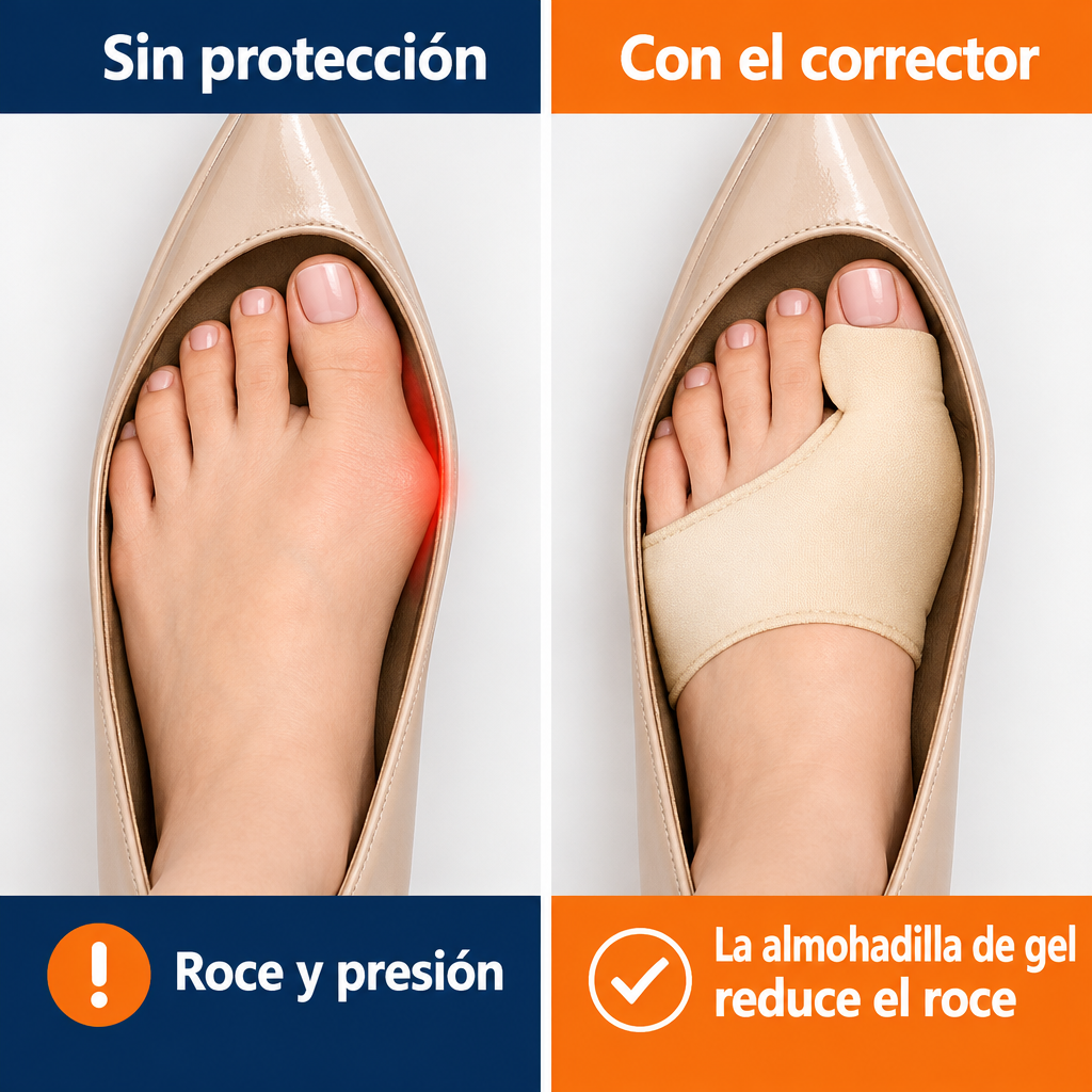 Sin protección vs con el corrector de juanetes