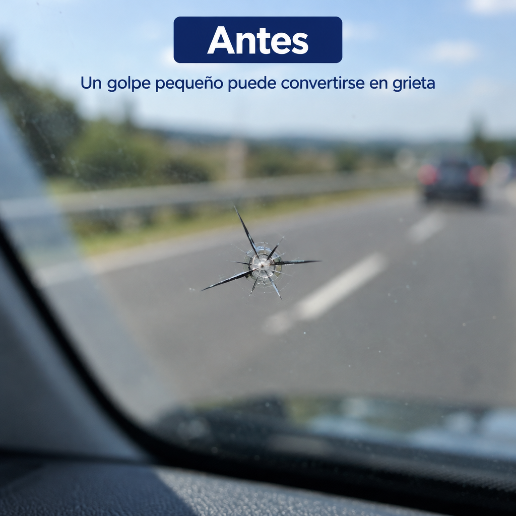 Antes: golpe pequeño en el parabrisas