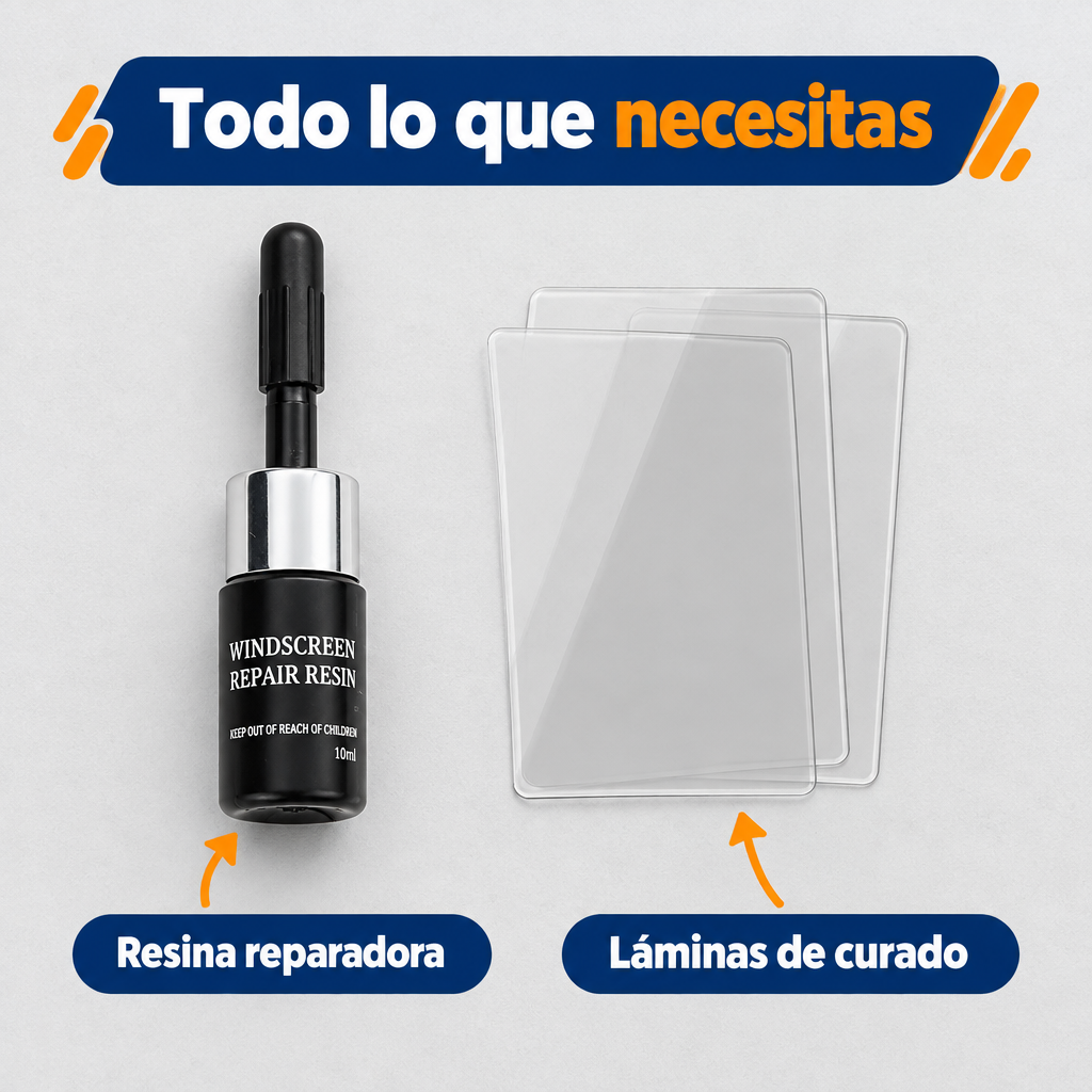 Incluye resina reparadora y láminas de curado