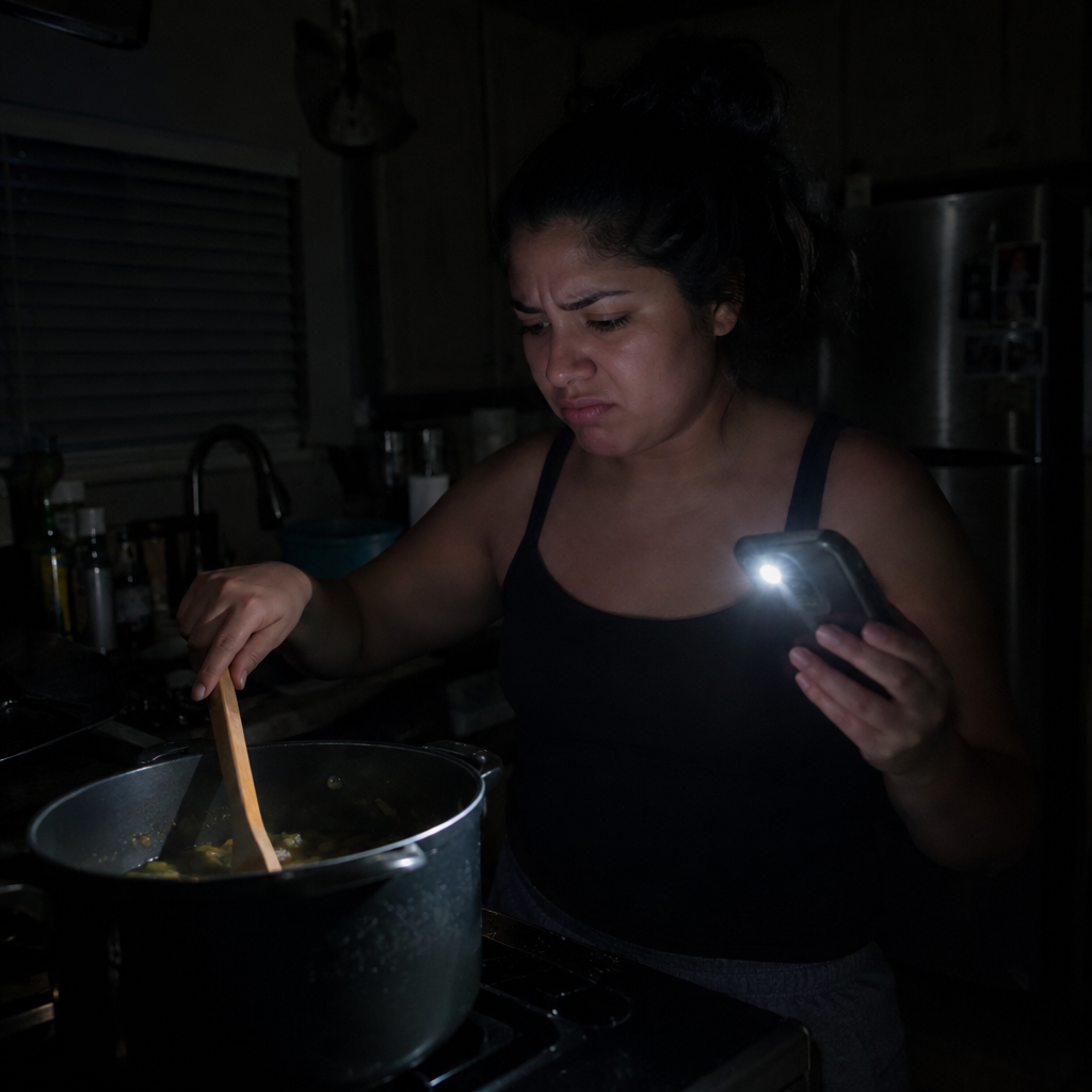 Antes: cocinando en un apagón con la linterna del teléfono