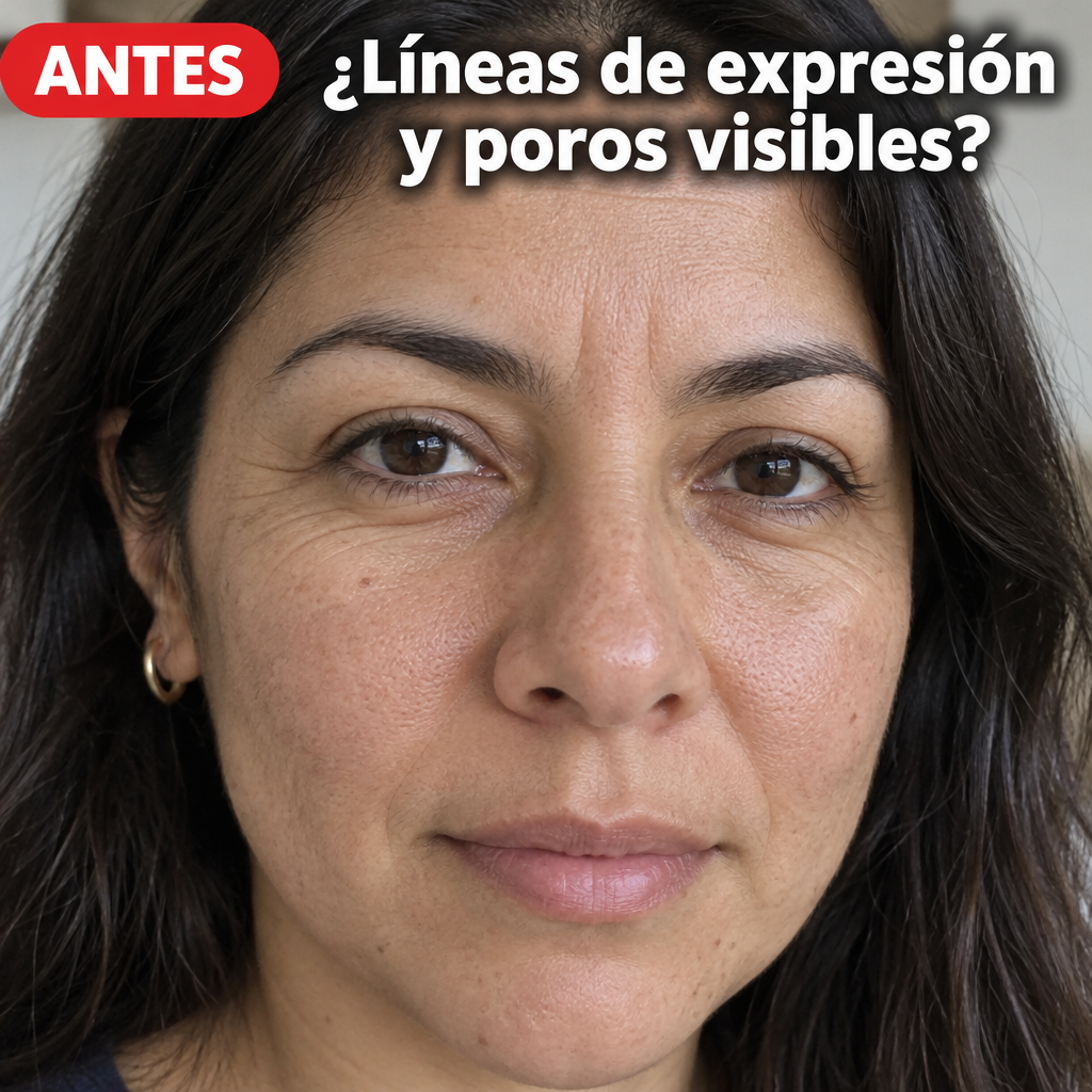 Antes: líneas de expresión y poros visibles