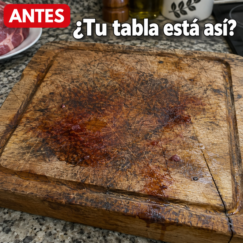 Antes: tabla de madera manchada