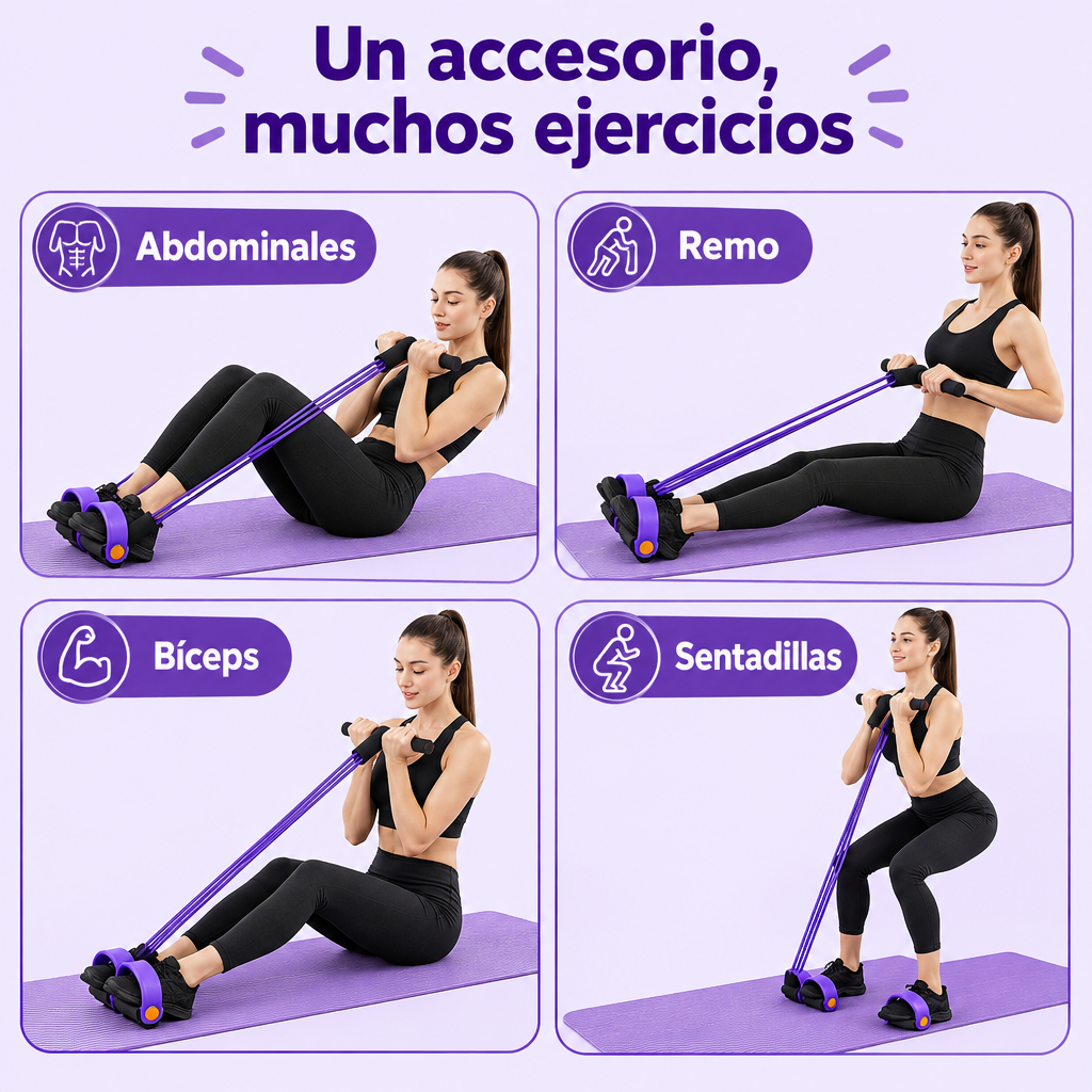 Abdominales, remo, bíceps y sentadillas