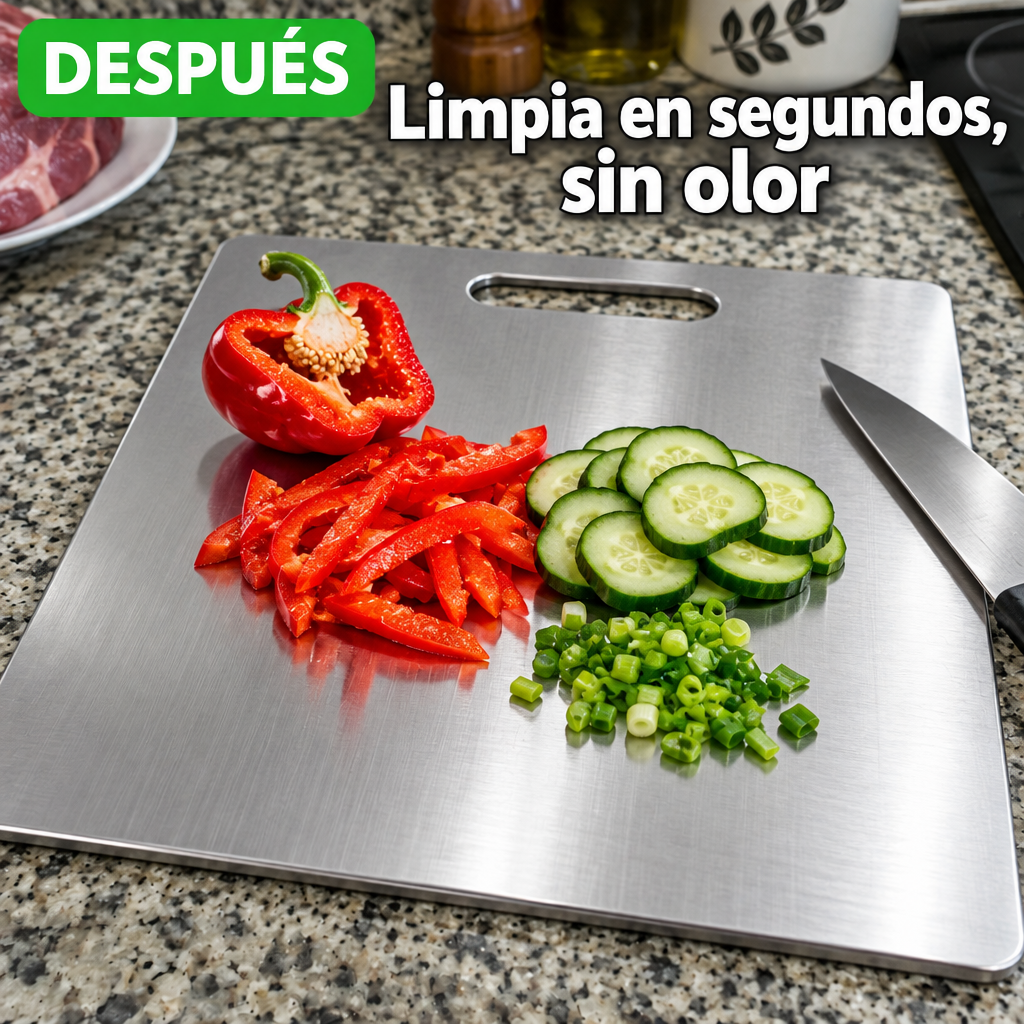Después: tabla metálica limpia