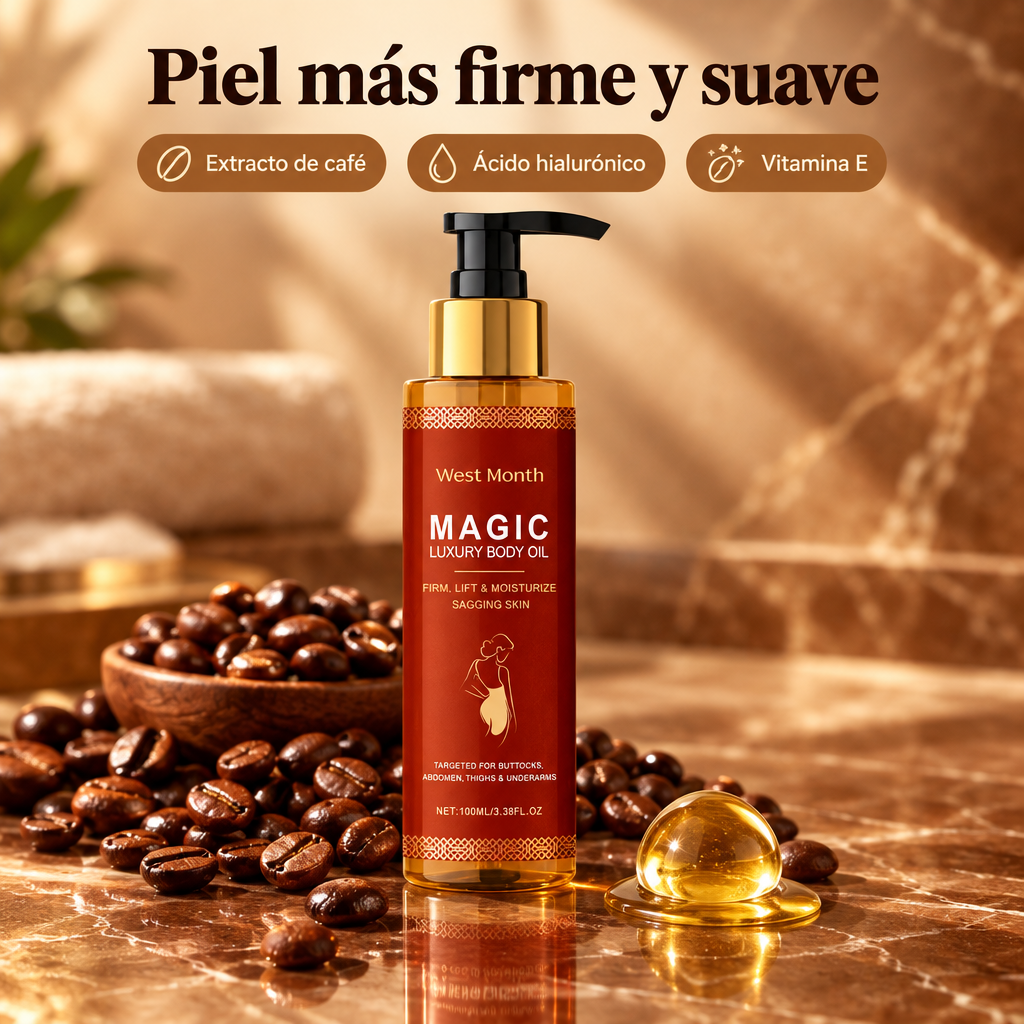 Aceite corporal reafirmante con café y ácido hialurónico