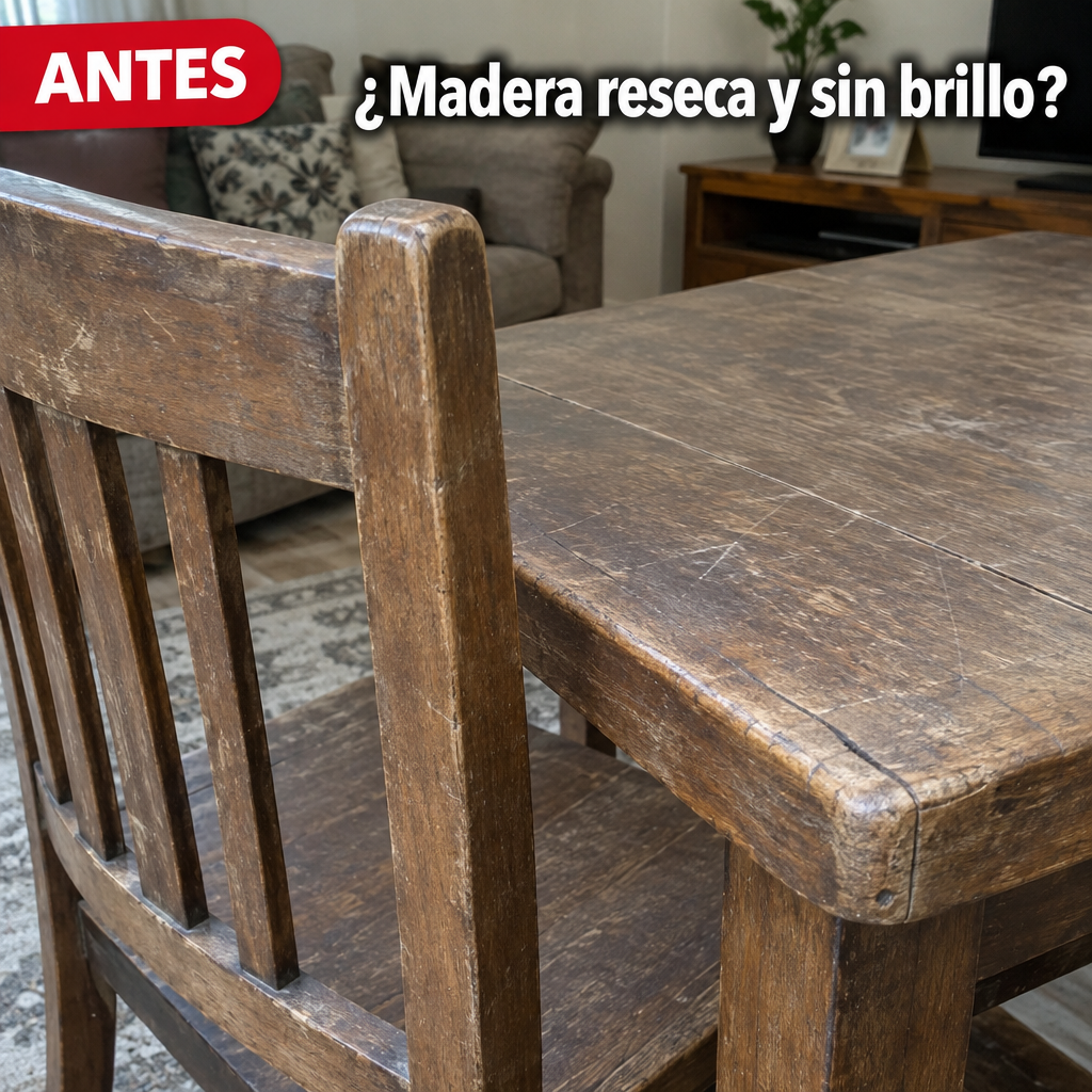 Antes: madera reseca y sin brillo