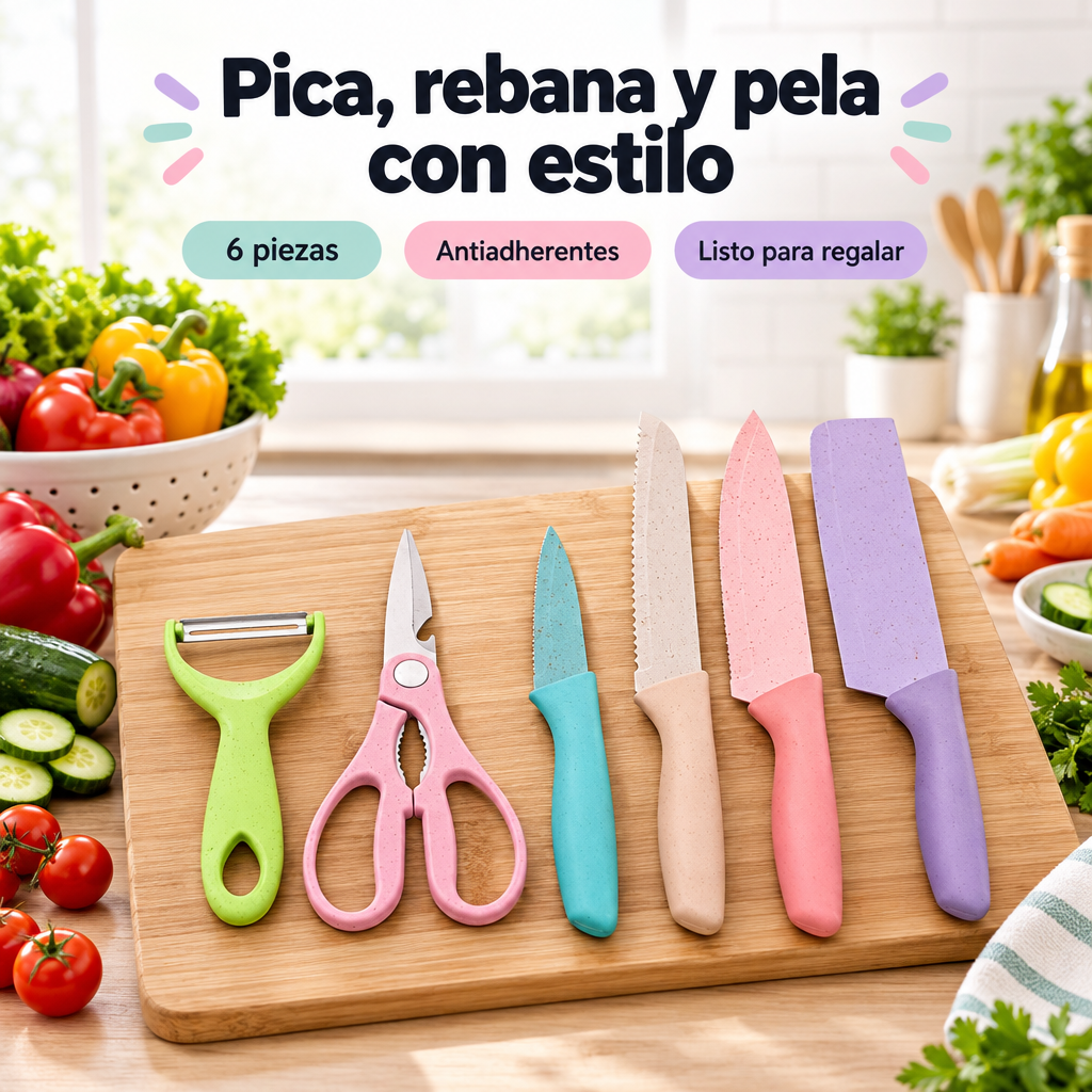 Set de cuchillos de cocina antiadherentes 6 piezas