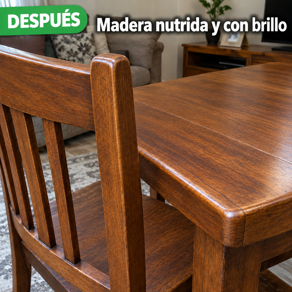 Después: madera nutrida y con brillo